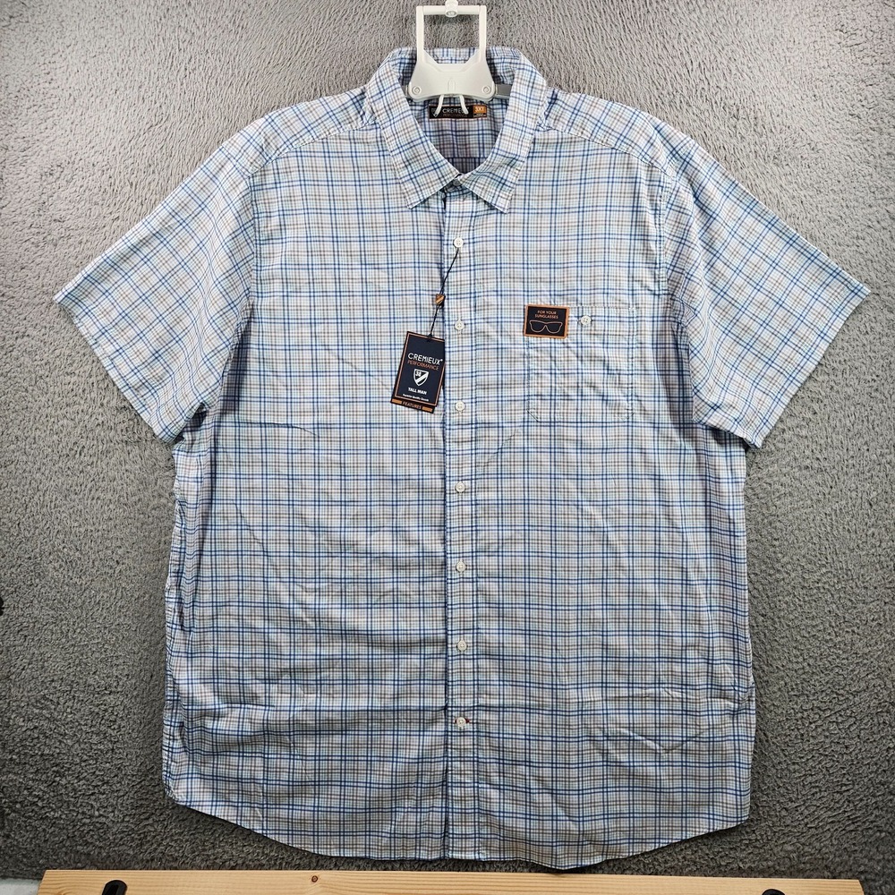 NEW Cremieux Performance Shirt Men 3XT UPF 30+ Button Up Short Sleeve Blue Plaid